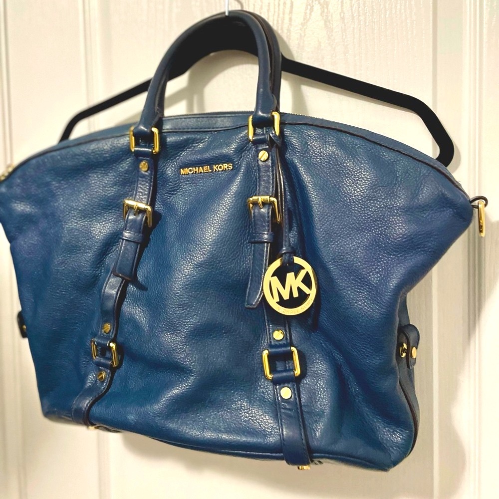 Michael Kors Leather Satchel, Navy Blue